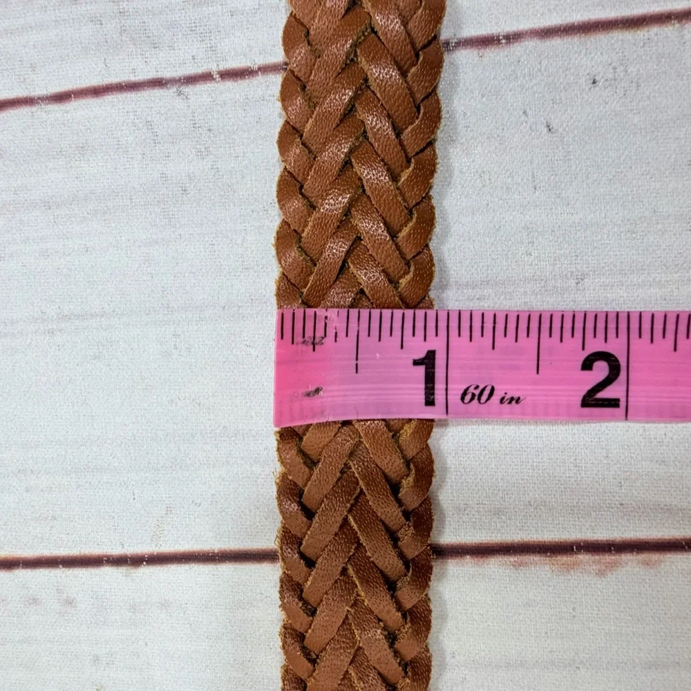 Chic Women’s Size XL Carmel Brown Braided Leather Belt Gold Hardware